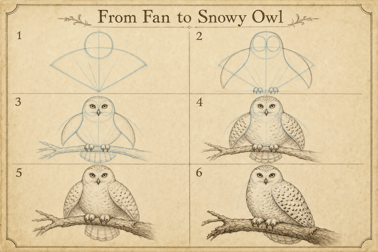How to Draw an Owl tutorial plate 6: From Fan to Snowy Owl