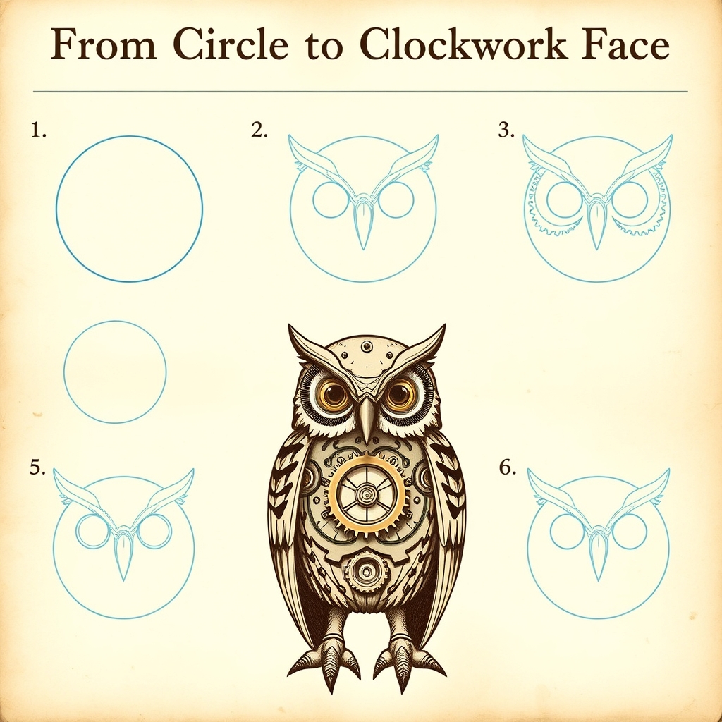 Steampunk Clockwork Owl tutorial plate 1